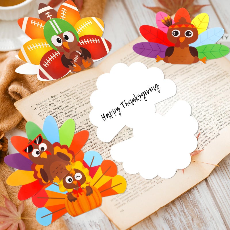 ceiba tree Thanksgiving Turkey Cards Turkey Shaped Craft Kits for Kids 18Pcs Thanksgiving Greeting Card Bulk DIY Make Your Own Cards with Stickers and Envelopes for Party Supply Decorations - Image 4
